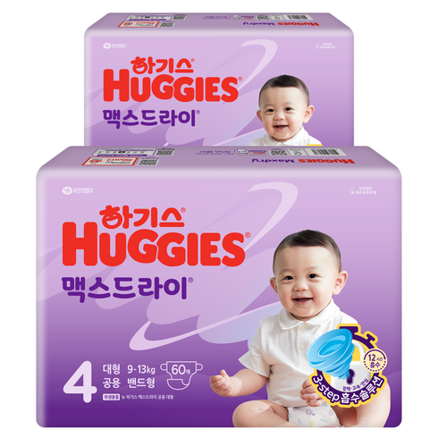 하기스기저귀4단계 - 하기스 2024 맥스드라이 밴드형 기저귀 남여공용 대형 9~13kg, 4단계, 120매