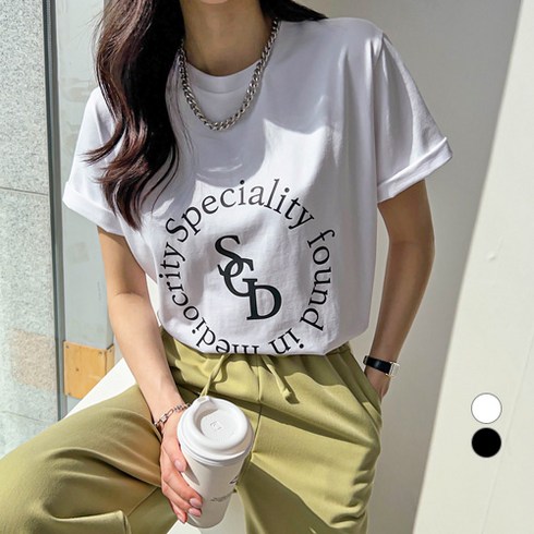세컨그라운드 여성용 시그니처 로고 레터링 반팔 티셔츠