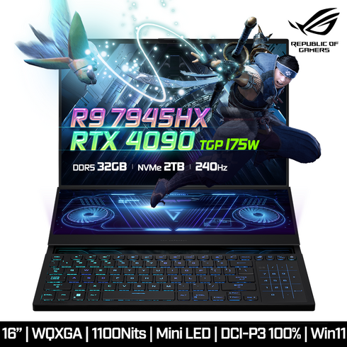 ASUS ROG 제피러스듀오 16 GX650PY-NM049W 게이밍노트북 R9-7945HX/RTX4090/램32G/SSD 2TB/MiniLED/Win11홈, 블랙, 라이젠9 7945HX, 2TB, 32GB, WIN11 Home