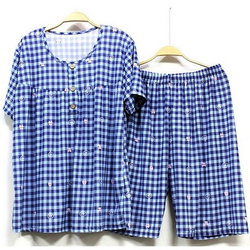 2023년 가성비 최고 냉장고바지세트 - [서울양품점] 여성용 냉감 아이스쿨 체크 심플 상하세트 [JB8518]