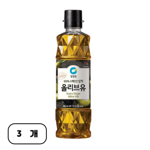 청정원올리브유 - 청정원 엑스트라버진 올리브유, 500ml, 3개