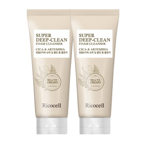 리코셀 병풀+약쑥 슈퍼 딥 클린 폼 클렌저 220ml 대용량 저자극 촉촉 어성초 시카 함유 휩 클렌징, 2개
