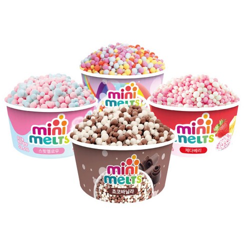 2023년 가성비 좋은 구슬아이스크림 - 미니멜츠 쵸코바닐라4+체다베리4+스윗멜로우4+레인보우4 아이스크림, 50g, 16개