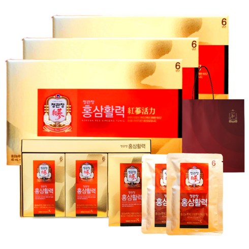 정관장 6년근 홍삼활력 홍삼진액 90포 3600ml + 쇼핑백 가정의달 부모님 명절 선물세트 (30포 3개) 1세트, 1세트(30포 3개), 3개