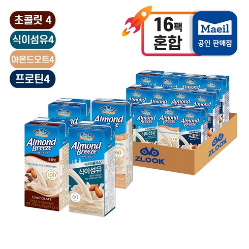 매일유업 아몬드브리즈 4종 16팩(프로틴4+식이4+오트4+초코4), 190ml, 16개