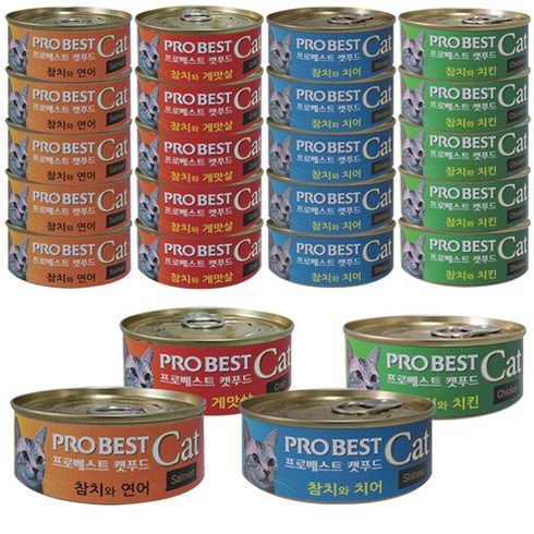 프로베스트 캣푸드 캔 참치와 치킨 80g x 6캔 + 참치와 치어 80g x 6캔 + 참치와 연어 80g x 6캔 + 참치와 게맛살 80g x 6캔 세트, 3세트