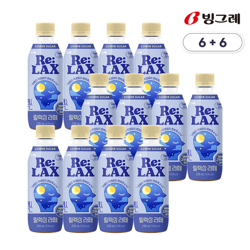 [임박특가] 빙그레 릴렉싱 라떼 6+6개입 12+12개입, 12개, 230ml