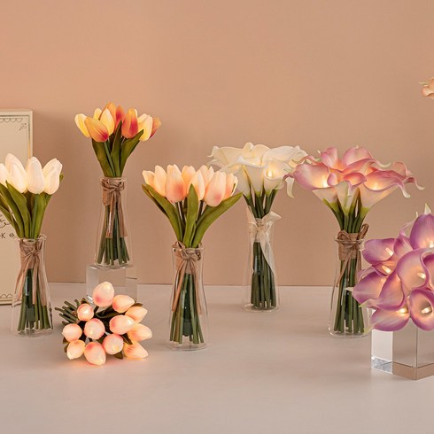 비아케이 스튜디오 부케 LED 인테리어 꽃조명 무드등 9종택1 [+선물박스포장], 튤립-화이트, 추가