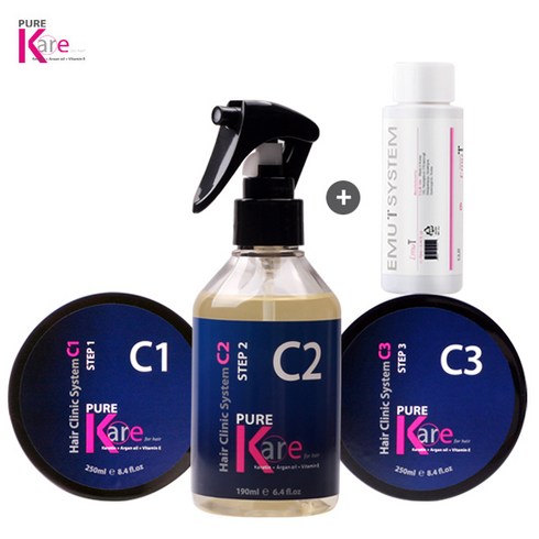 [퓨어케어] 헤어클리닉 시스템 C1 C2 C3+ (데미지케어샴푸 70ml + 비닐캡+어깨보 비닐장갑 증정)무코타/신데렐라/헤어팩/미용실클리닉/미용실트리트먼트, 1세트