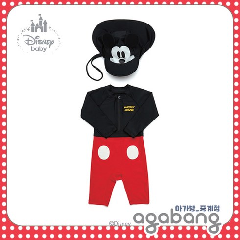 아가방 중계점 디즈니 미키 스윔 올인원 (BLACK)_Disney 베이비 여름신상 수영복 래쉬가드 올인원 모자 풀세트