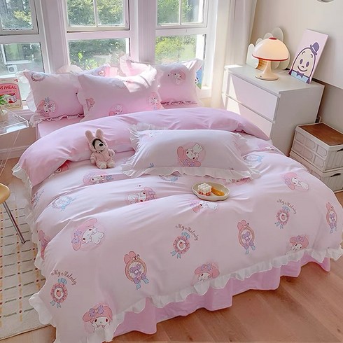 산리오 정품 시나모롤 순면 프릴 이불커버 베개커버 사계절 세트 +Integrated International Trade Co. Ltd 머리핀