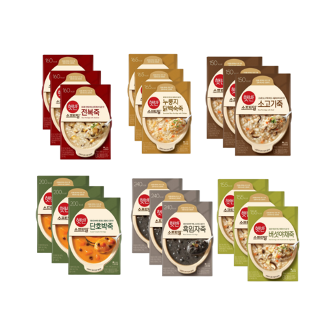 CJ제일제당 비비고 죽 280g 6종 닭3+전3+버3+소3+단3+흑3 총18개, 1개