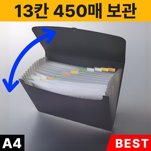 정리의신 a4 아코디언 파일, 1개, 블랙