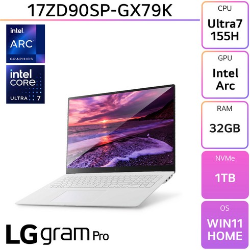 LG전자 그램 프로17 17ZD90SP-GX79K, WIN11 Home, 32GB, 1TB, White