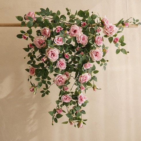 플라우스302 장미 행잉플랜트 넝쿨 조화 카페 벽장식 꽃벽 플라워월, 핑크, 핑크