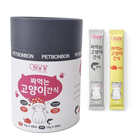 펫봉봉 짜먹는고양이간식 고양이스틱 대용량60p, 1세트, 15g, 연어(30p) + 치킨(30p)