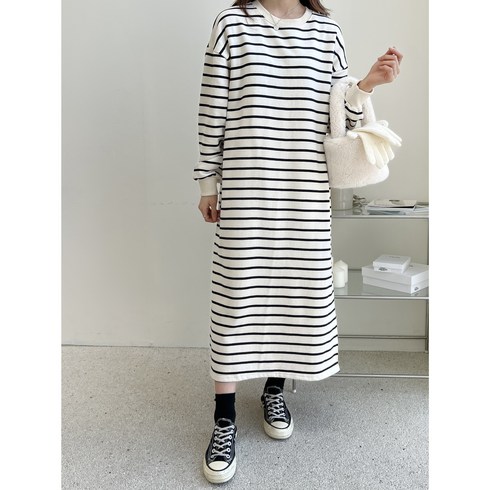 2023년 가성비 최고 린넨원피스 - 리넨코 스트라이프 데일리 긴팔 원피스