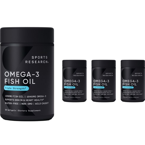 스포츠리서치 트리플 스트렝스 오메가-3 피쉬 오일 1250mg 소프트젤, 30정, 4개