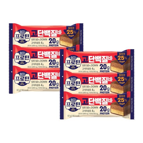 롯데웰푸드 이지프로틴 고단백질바60g (개당195kcal), 60g, 6개