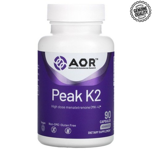 AOR Peak K2 비타민 90캡슐 MK4 비건 글루텐프리 피크, 1개, 90개