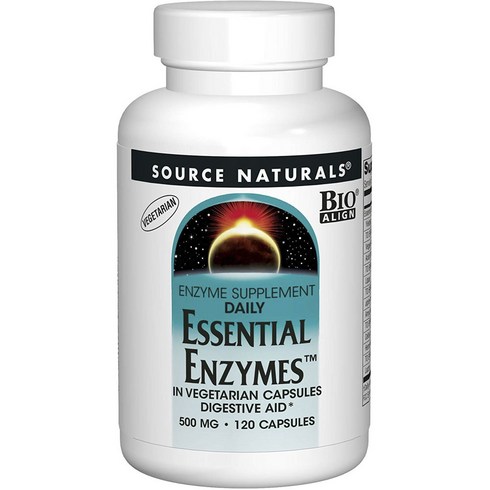 소스내츄럴스 데일리 에센셜 엔자임 500mg 글루텐 프리 무설탕 베지테리안 캡슐, 120정, 1개