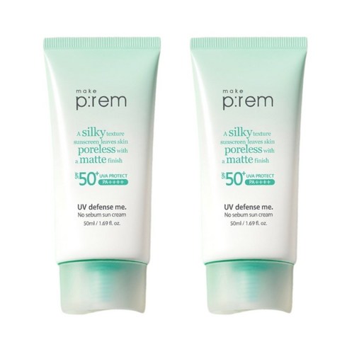 1+1 메이크프렘 유브이 디펜스 미 노 세범 선크림 40ml+40ml, 40ml x 2개, 40ml, 2개