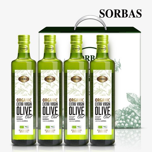 소르바스 유기농 엑스트라버진 올리브유 500ml 4병 오일선물세트, 단품, 단품