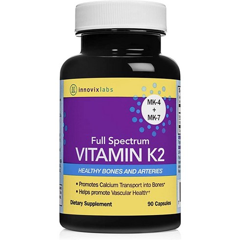 InnovixLabs Full Spectrum Vitamin K2 with MK-7 and MK-4 All-Trans Bioactive K2 600 mcg K2 per Pill Soy Gluten Free Non-GMO 90 Capsules Supports Health, 90정, 1개