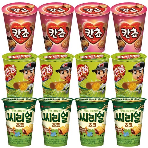 홈런볼컵 51g + 칸쵸컵 88g + 씨리얼컵 89g 4개씩 12ea / 홈런볼컵 홈런볼 칸쵸컵 씨리얼컵 씨리얼초코 초코송이 고래밥 미쯔 초코칩쿠키미니 구운감자 구운고구마