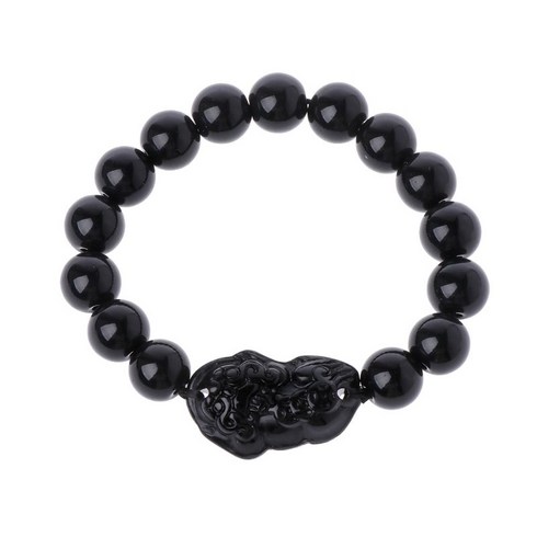 Pixiu Amulet Bracelet Feng Shui Black Obsidian 부 팔찌를 가진 탄성 구슬 레스토랑 호텔에 행운을 빕니다
