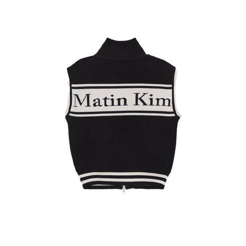 마뗑킴벨트 - [당일발송] 마뗑킴 스펠 포인트 스트라이프 니트 베스트 조끼 블랙 MATIN KIM SPELL POINT STRIPE KNIT VEST IN BLACK