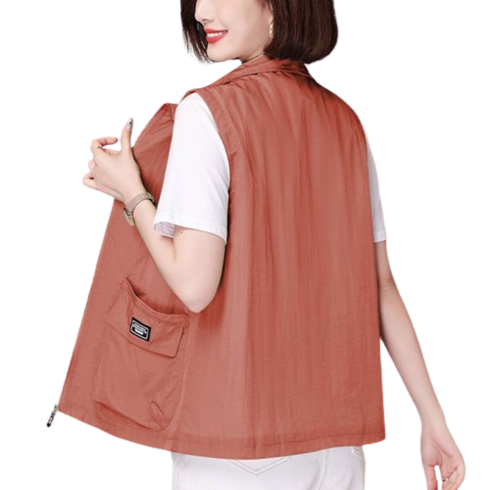 여성용 빅사이즈 루즈핏 포켓 조끼 민소맨 집업 자켓 베스트