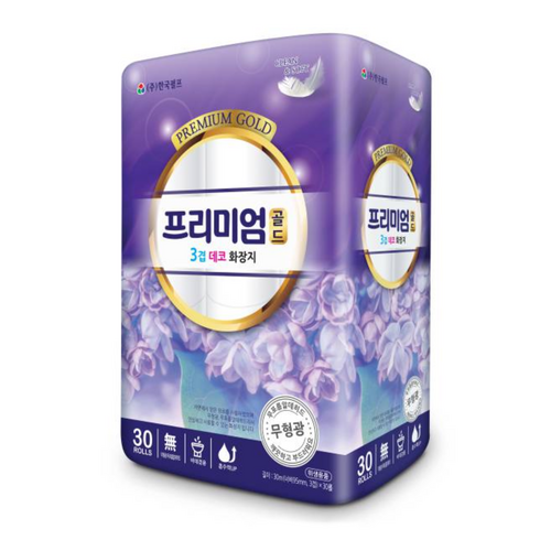 프리미엄골드3겹 데코 화장지 천연펄프 함유 30M, 30롤, 1팩