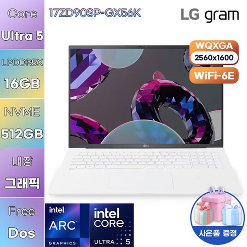 LG WIN11 그램 프로17 17ZD90SP-GX56K 업무용 대학생 노트북, Free DOS, 16GB, 512GB, 에센스 화이트