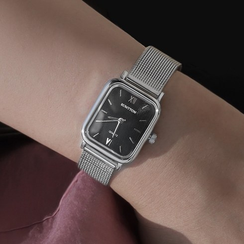 럼튼시계 - 럼튼 하버 블랙 자개시계 여자 메쉬 손목시계 실버
