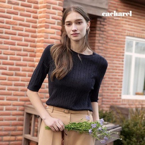 까사렐 [온플/Cacharel] 24SS NEW 자수 케이블 반팔 니트 4종
