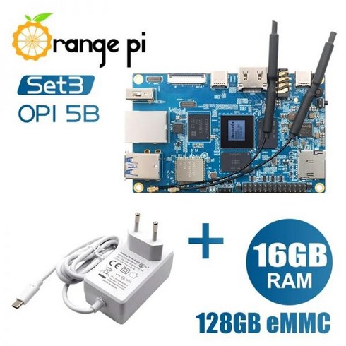 모듈 부품 호환 개발 보드 코딩 Orange Pi 오렌지 파이 5B 16G128G + 5V4A C타입 전원 공급 장치 록칩 RK3588S 와이파이 BLE 8K 비디오소형 작은 크기, 10pcs EU