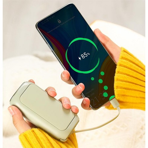 2023년 가성비 최고 대용량손난로 - LUMANOKI 10000mAh C타입케이블 일체형 보조배터리 손난로, 그린