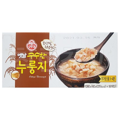 오뚜기 누룽지 2.7kg 옛날 구수한 60g x 18봉지, 1080g, 18개