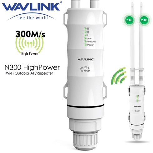 와이파이 증폭기 Wavlink 고출력 야외 무선 라우터 AP 리피터 익스텐더 외부 분리형 안테나 30dbm 24G 15KV N300, 9.US Plug - 300Mbps1