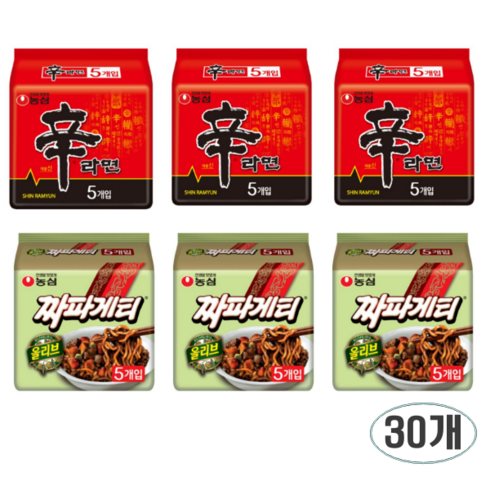 삼성화재 행복한안심파트너신라면30봉 - 농심 신라면 5p x 2개 + 짜파게티 5p x 2개 세트, 30개