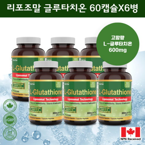 리포조말 글루타치온 600mg 60베지캡슐 리포소말 리포솜 glutathione, 6병/60캡슐, 6개, 60정