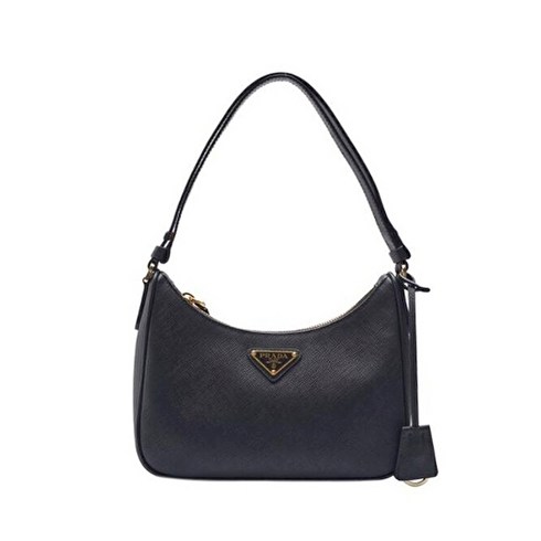 프라다 [빈티지] 블랙 카프스킨 사피아노 미니 숄더 여성 호보백 ..