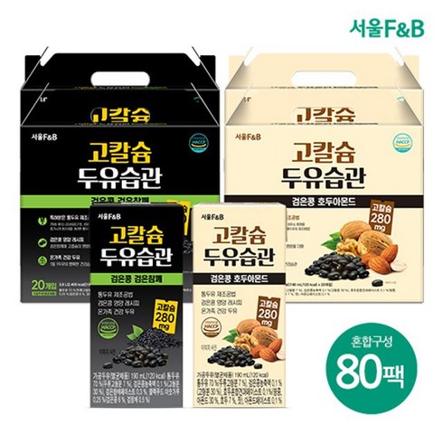 삼육두유 검은콩과칼슘X3박스삼육두유 흑임자(190mlX20팩 - 서울F&B 고칼슘두유습관 80팩(호두아몬드 190mlX40팩+검은참깨 190mlX40팩), 단일옵션