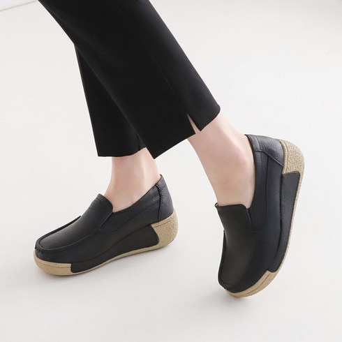 유니크9 여성용 소콜 소가죽 키높이 통굽 슬립온 5cm