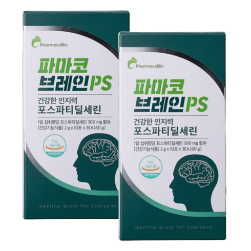 파마코바이오 정품 파마코브레인PS 포스파티딜세린 2g 30포 2개입 2개월분, 포스파티딜세린 2g 30포 2개 2개월분량