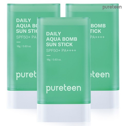 대용량 선스틱 x 3개/ SPF 50+ PA++++ / 퓨어틴 데일리 아쿠아 밤 선스틱18g 미백주름개선 [1+1+1], 1개