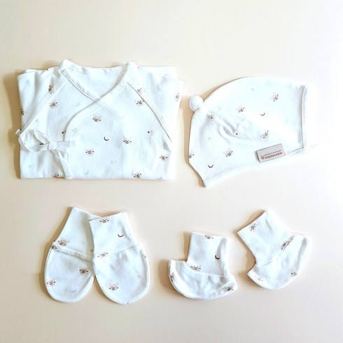 트리베어 신생아 오가닉 4종 세트 배냇저고리 보넷 손싸개 발싸개 출산선물
