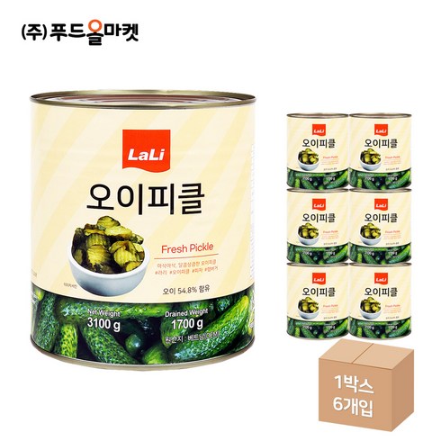 라리피클 - 푸드올마켓_ 라리 오이피클 슬라이스 한박스 /물결무늬 (3.1kg x 6ea), 3.1kg, 6개