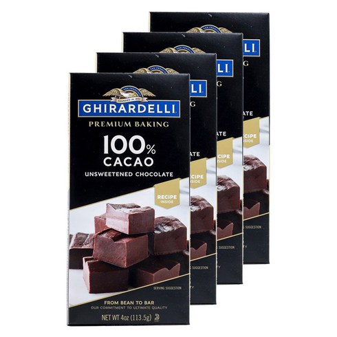 기라델리 프리미엄 베이킹 바 100% 카카오 언스위튼드 초콜릿, 4개, 100% Cacao Unsweetened, 113.5g